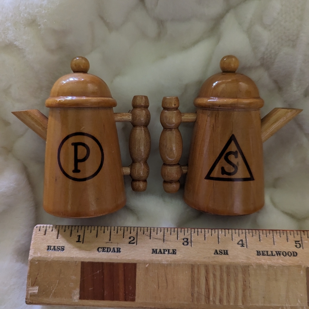 Vintage wooden salt and pepper teapots